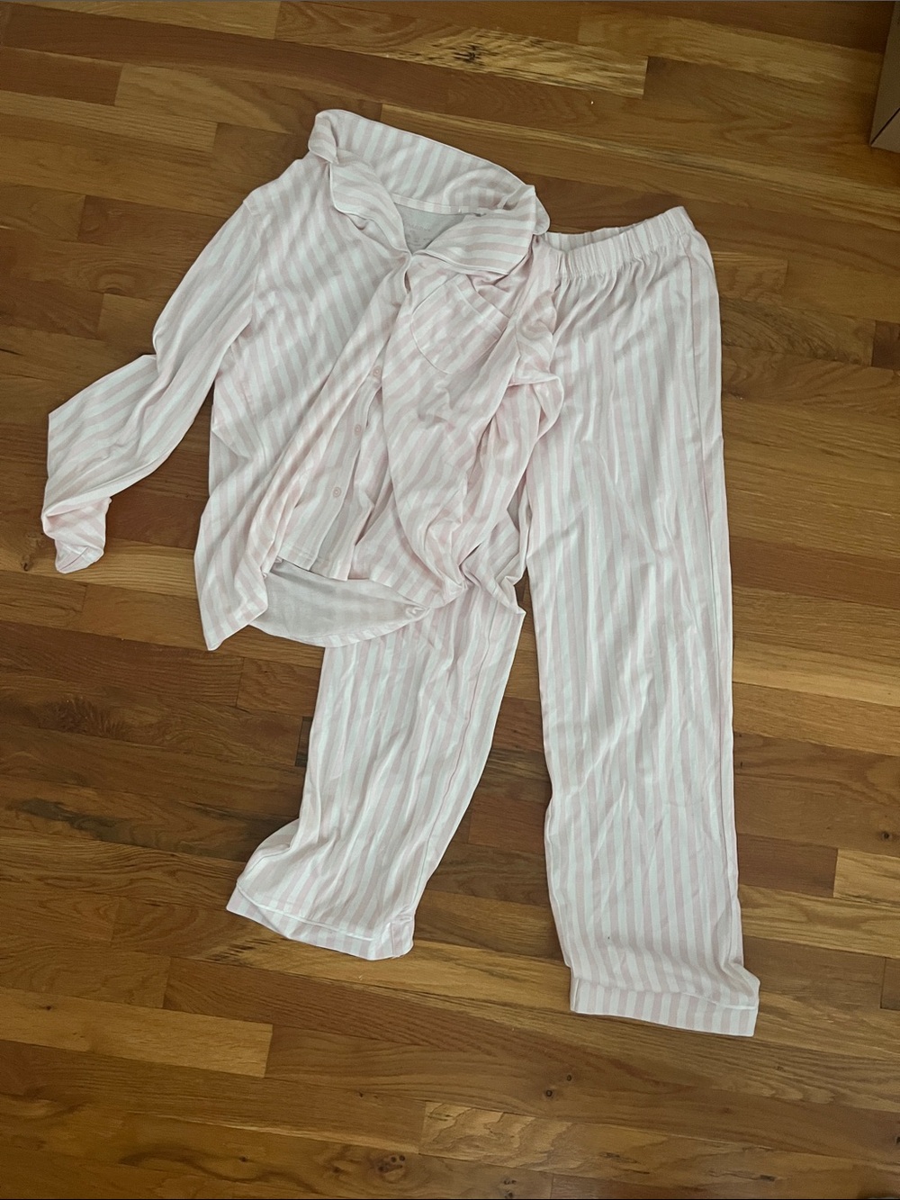 Light Pink Striped Button-Up Pajama Set
